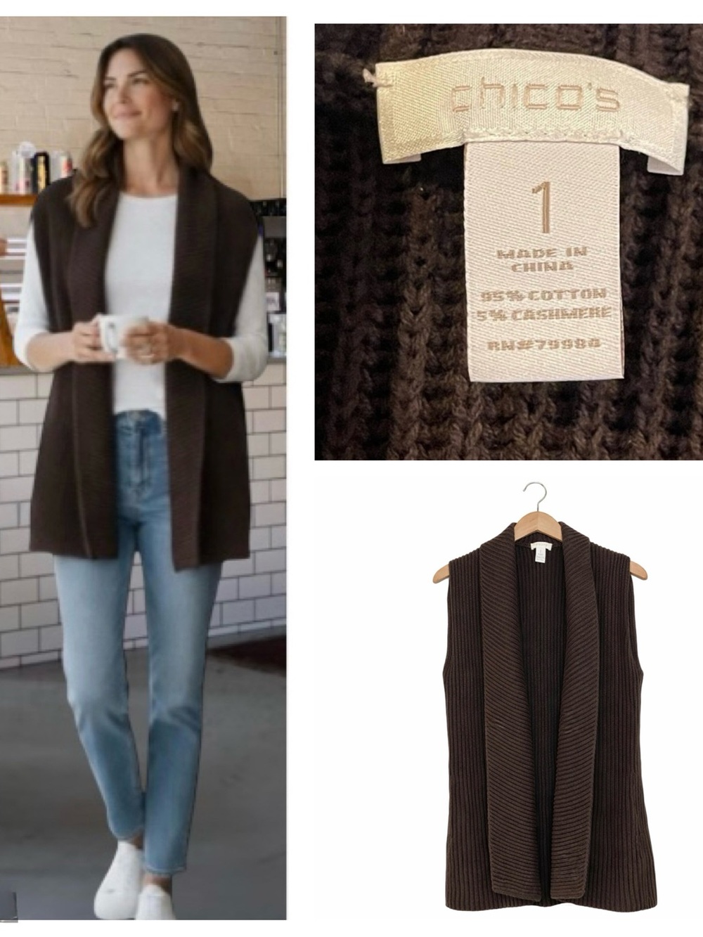 Chico’s Brown Ribbed Sleeveless Sweater